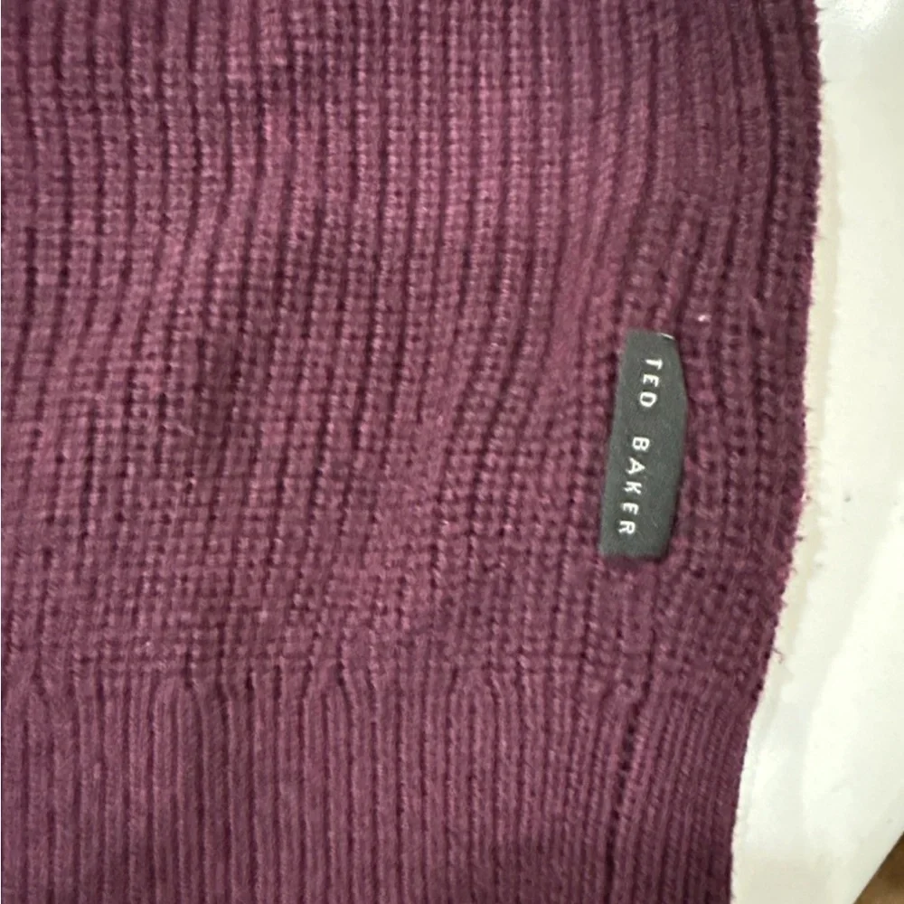 Ted Baker London Wool Sweater Mens Size 5 XL‎ Burgundy Maroon Textured Crew Neck